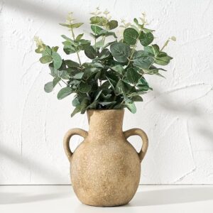 Rustic Ceramic Flower Vase with Dual Handles